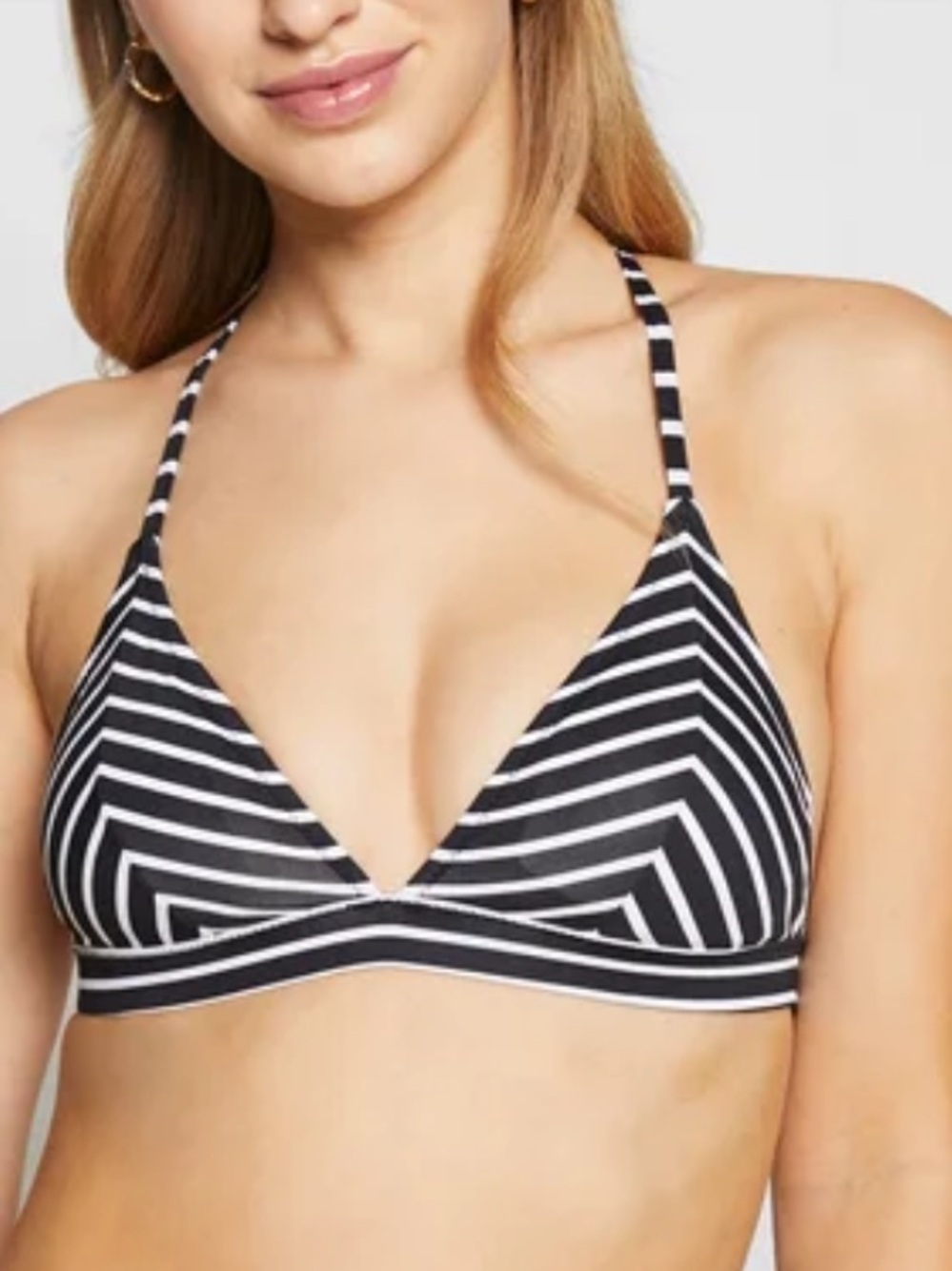 black and white chevron-striped triangle bikini swim top